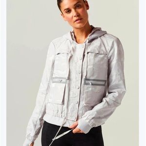 Blanc noir sky fall camo print aviator jacket. SMALL